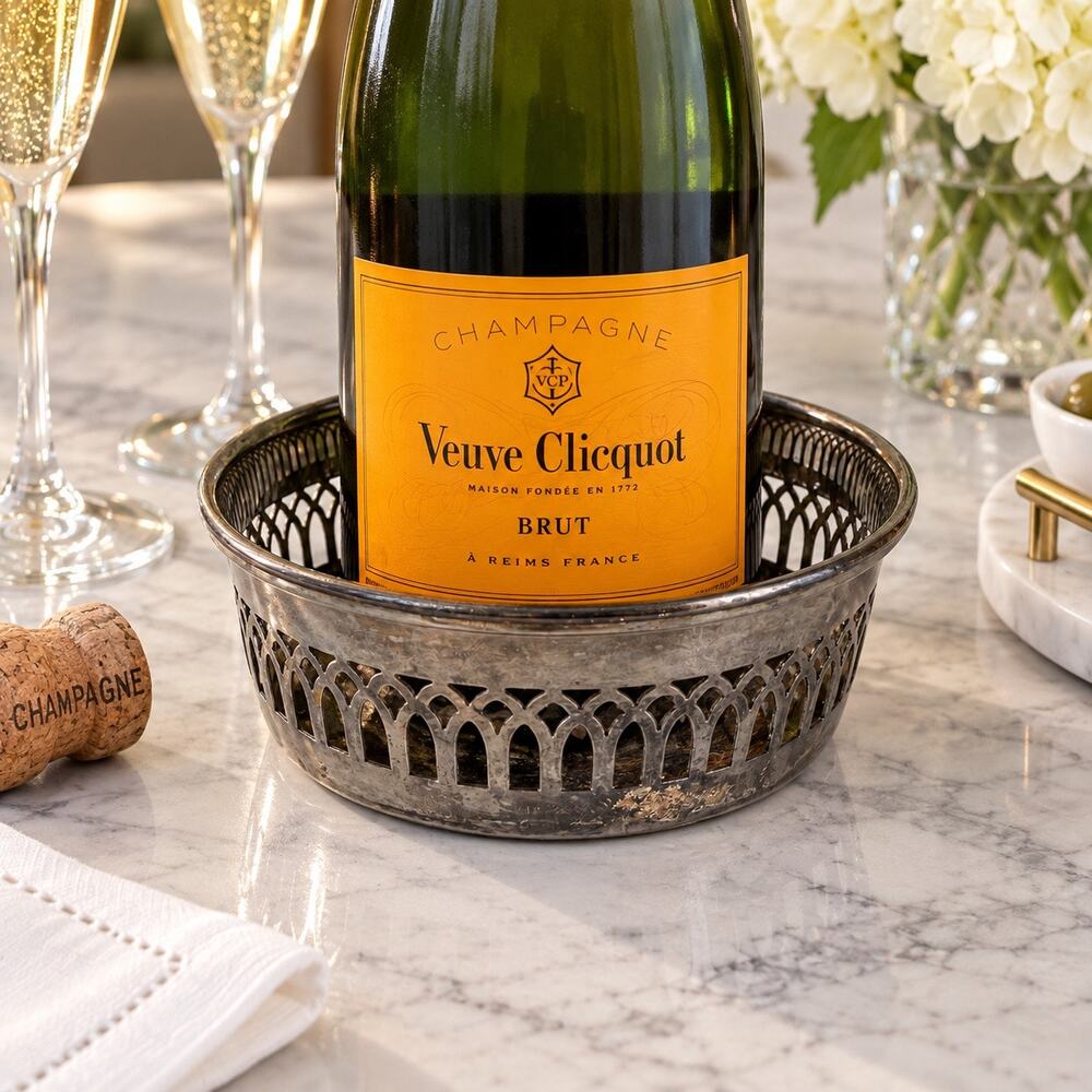 Lunt Silverplate Wine Champagne Coaster Reticulated Gothic Arch Chic Silver Dish